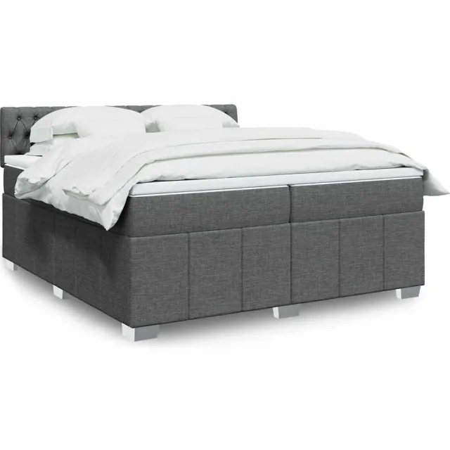 vidaXL Boxspring met matras stof donkergrijs 200x200 cm grijs