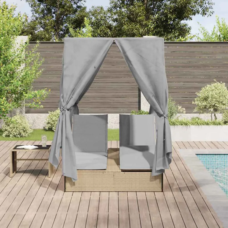 vidaXL Dubbele ligbed Grijs poly rattan, foto 3