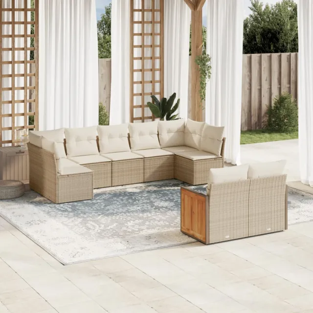 vidaXL 9-delige Loungeset met kussens poly rattan beige, foto 2