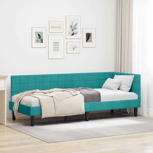 vidaXL Hoekbedframe Turquoise 80 x 200 cm fluweel