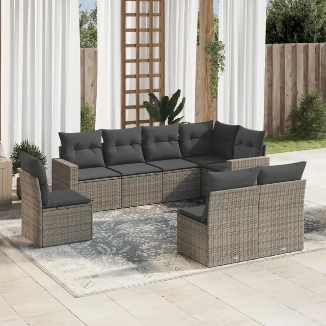 vidaXL 8-delige Loungeset met kussens poly rattan grijs, foto 2