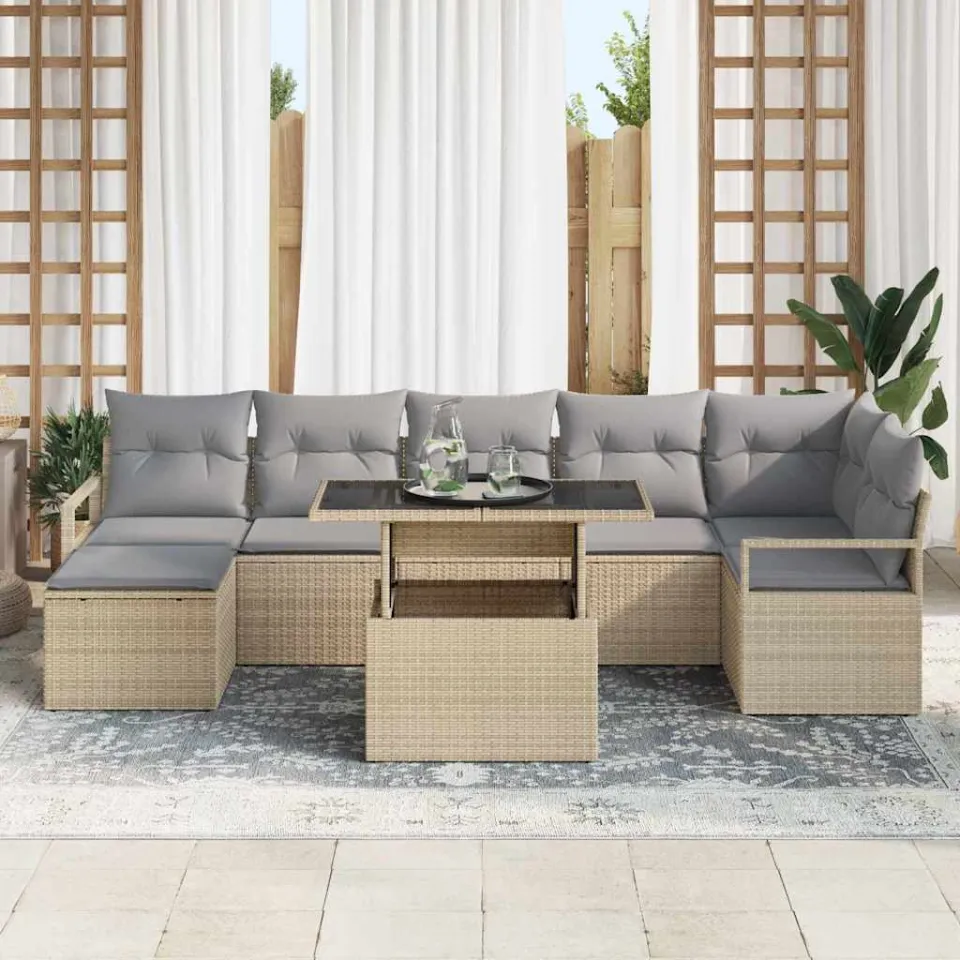 vidaXL Tuin Sofa Set 8 st Beige en Licht Grijs poly rattan, foto 3
