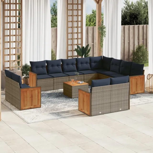 vidaXL 13-delige tuinbankset met kussens, grijs polyrotan, foto 2