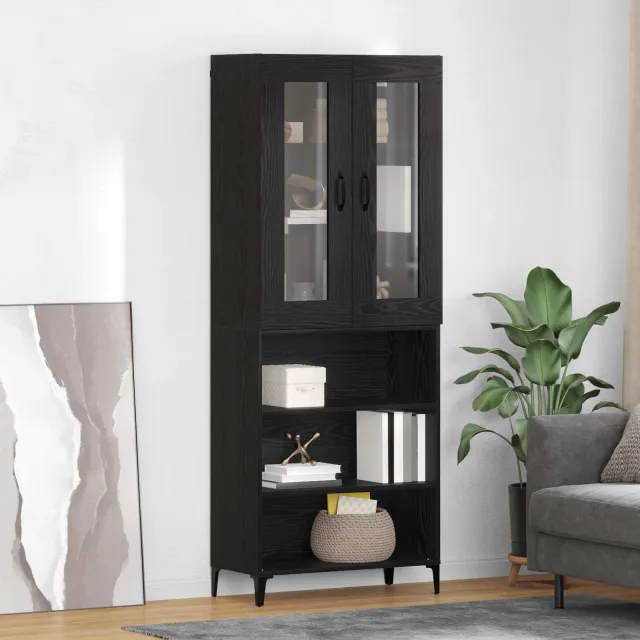 vidaXL Highboard Zwart Eiken 69,5 x 34 x 180 cm Bewerkt hout, foto 2