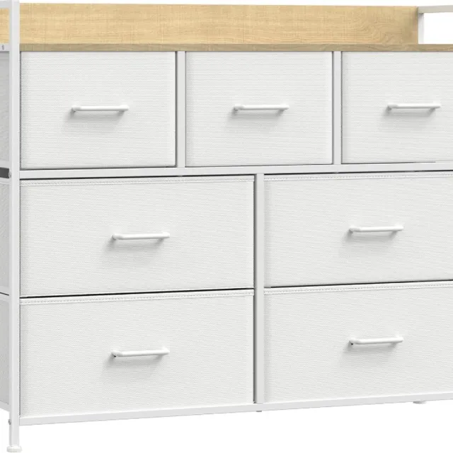 MAZAZU MIRA Home Ladekast met 7 Stoffen Lades - Opbergkast Slaapkamer - Wit - 28,5 x 98 x 85 cm