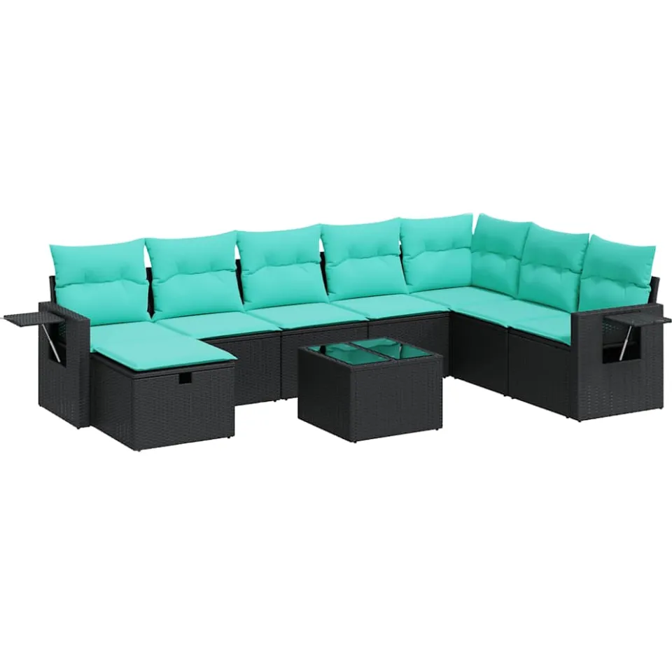 vidaXL 9-delige Loungeset met kussens poly rattan zwart, foto 3
