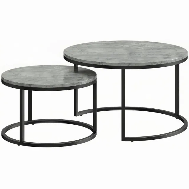 Homona Salontafel set van 2 - Stapelbaar - Met metalen frame en MDF blad - Grote tafel 78,5 x 78,5 x 46,5 cm - Kleine tafel 59 x 59 x 36,5 cm - Grijs