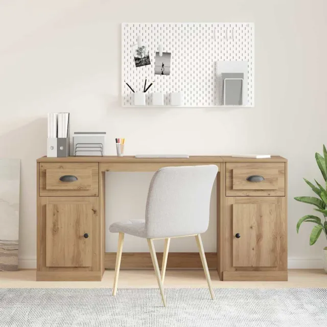 vidaXL Bureau met kast Artisan Eiken Bewerkt hout 154,5 x 50 x 75 cm, foto 2