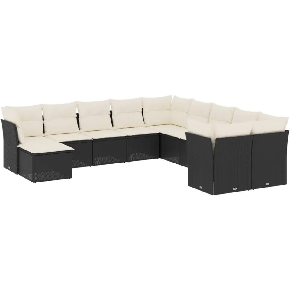 vidaXL 11-delige Loungeset met kussens poly rattan zwart, foto 3