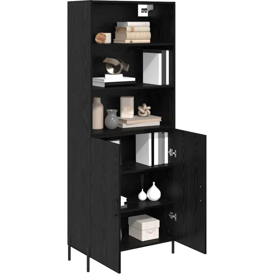 vidaXL Hoge kast Zwart Eiken 69,5 x 34 x 180 cm Bewerkt hout