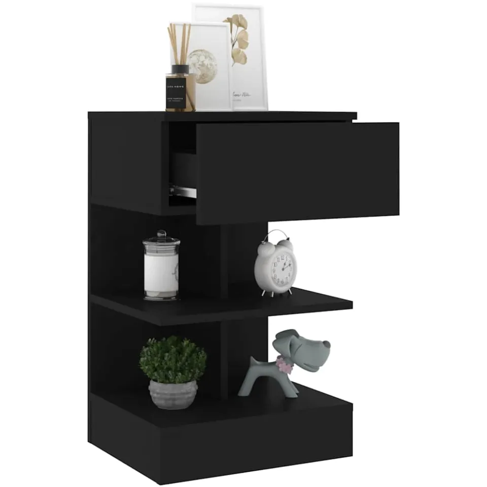 vidaXL Nachtkastje 40x35x65 cm bewerkt hout zwart