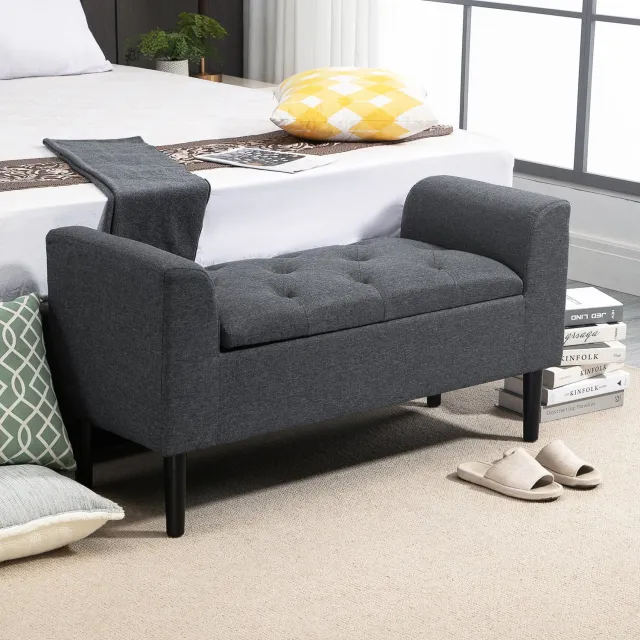 DESMIU Zitbank 116 x 44 x 58 cm - Opklapbare Zitting Met Opbergruimte - Voor Hal, Woonkamer En Onder Het Raam - Polyester Donkergrijs