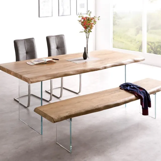 DELIFE Eettafel Edge acacia natuur 200x100 XL verre Live-Edge Bruin