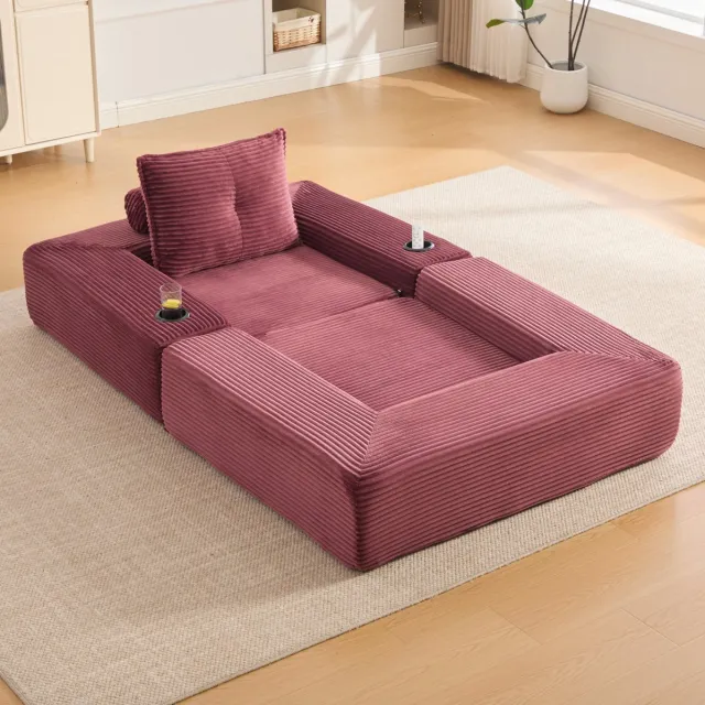 COVREO Slaapbank 122x98x80 cm wijnrood stof, met slaapfunctie en bekerhouder WINE RED