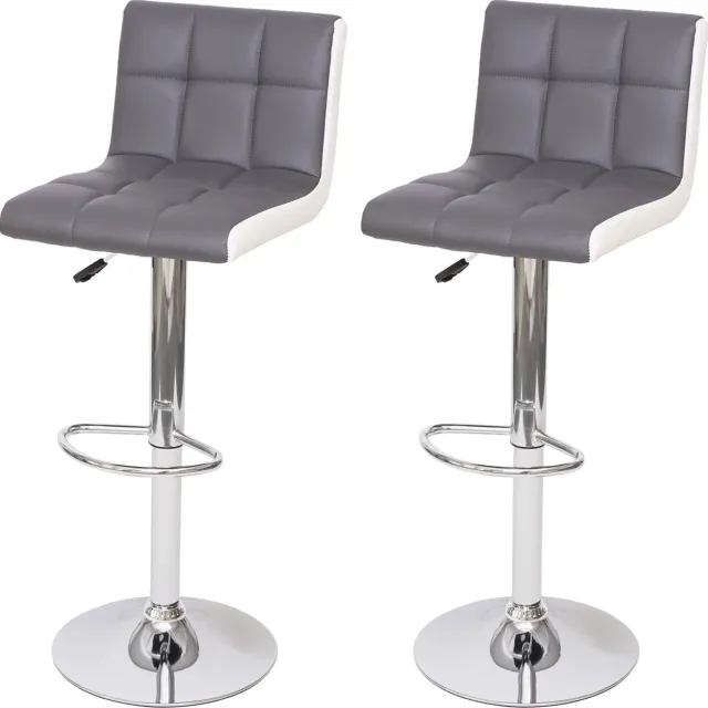 MCW Set van 2 barkrukken MCW-G87, barkruk barstoel, in hoogte verstelbaar ~ kunstleer grijs-wit, voet chroom