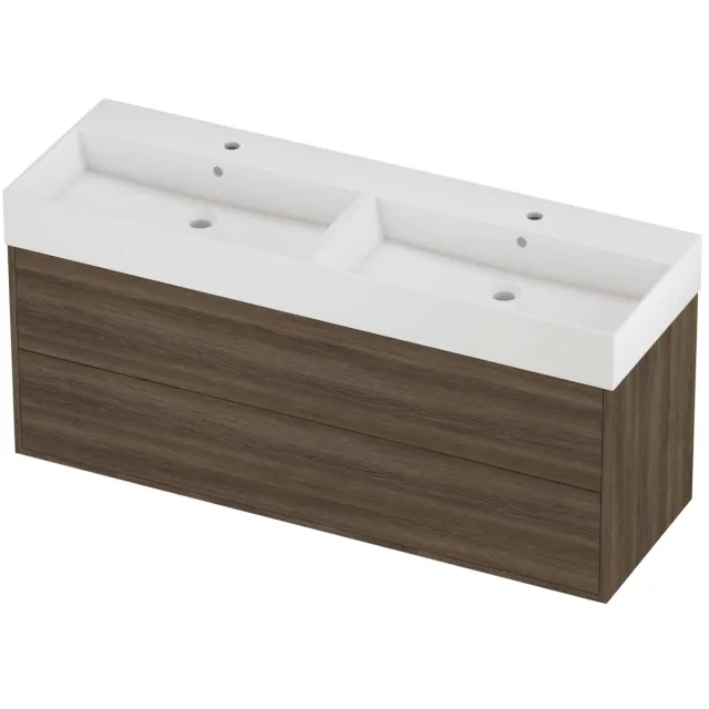 Proline Zara Badmeubelset Porselein Loft 2 Laden 140x46x65 cm Glans Wit Vital Oak Eiken