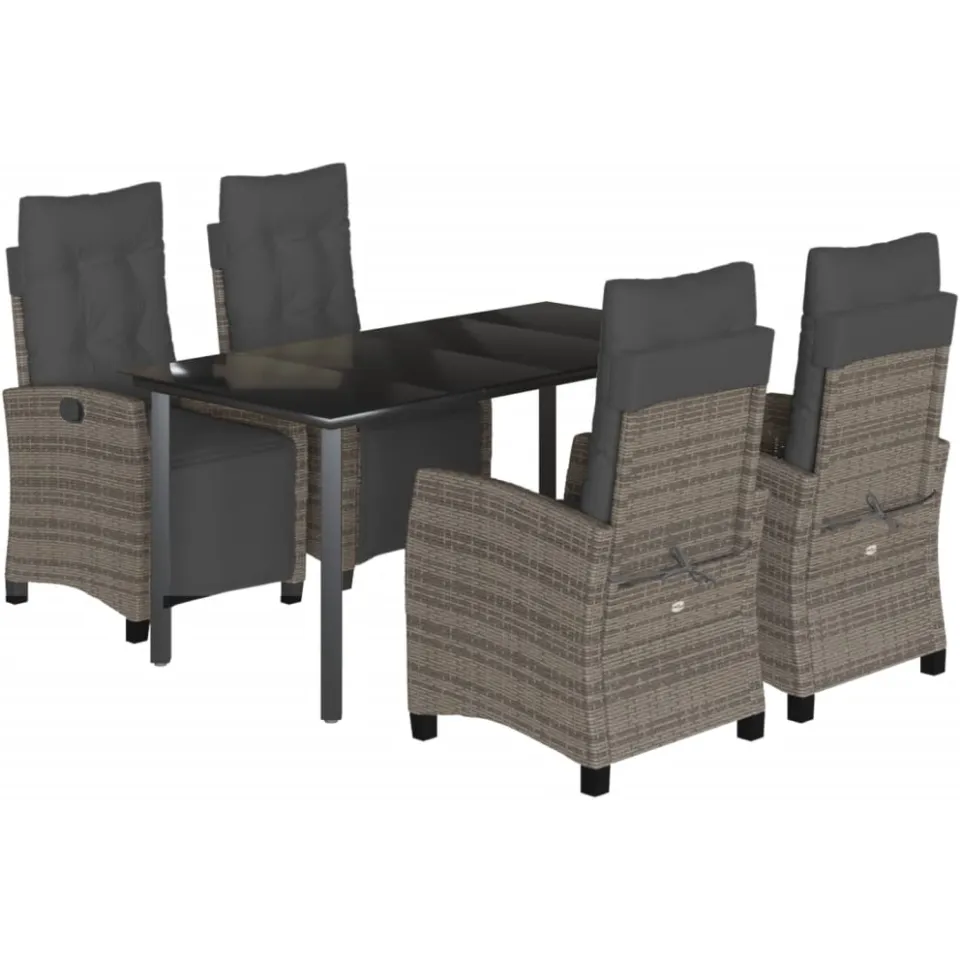 vidaXL 5-delige Tuinset met kussens poly rattan grijs, foto 3