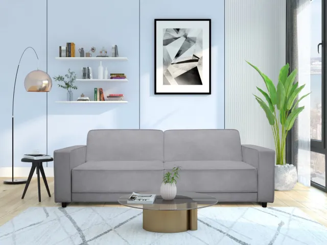Notio Living Allie - Slaapbank 3-zits in fluweel lichtgrijs (81 x 225 x 91 cm)