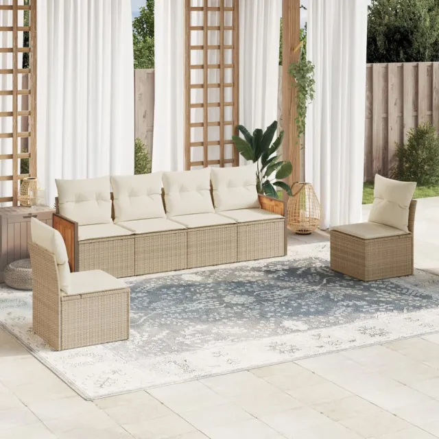 vidaXL 6-delige Loungeset met kussens poly rattan beige, foto 2