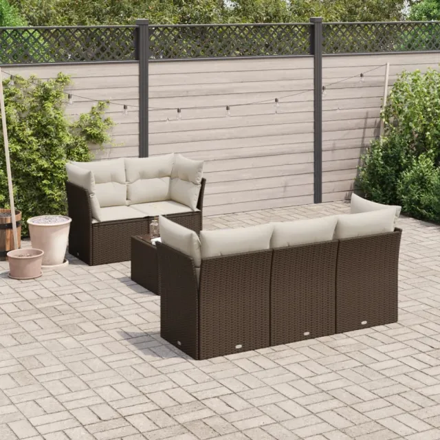vidaXL 6-delige Loungeset met kussens poly rattan bruin, foto 2