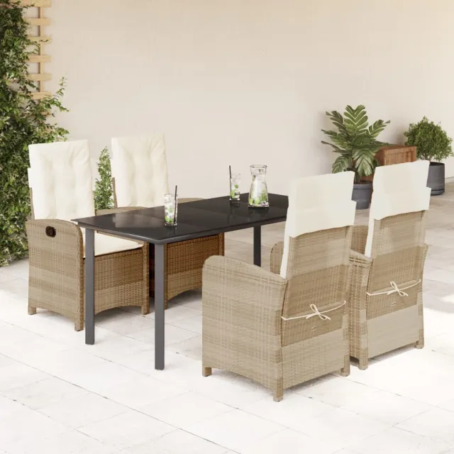 vidaXL 5-delige Tuinset met kussens poly rattan beige, foto 2