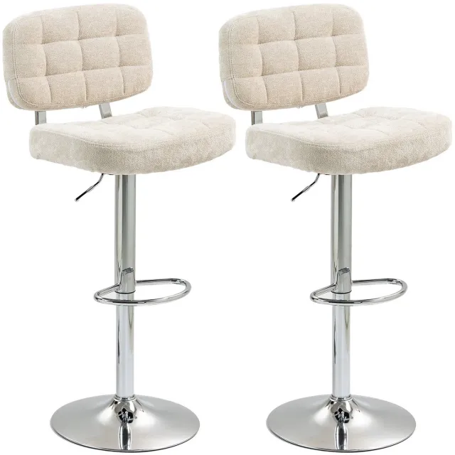 JOYNEXTBUY Barkrukken Set van 2 – Verstelbare Barkruk met Rugleuning en Voetsteun – Beige – Stalen Frame – Draaibaar - Keuken