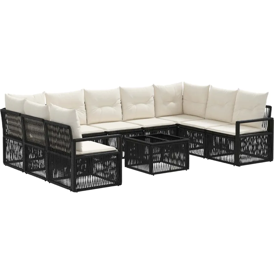 vidaXL Tuinbankenset 10 st Zwart poly rattan, foto 3