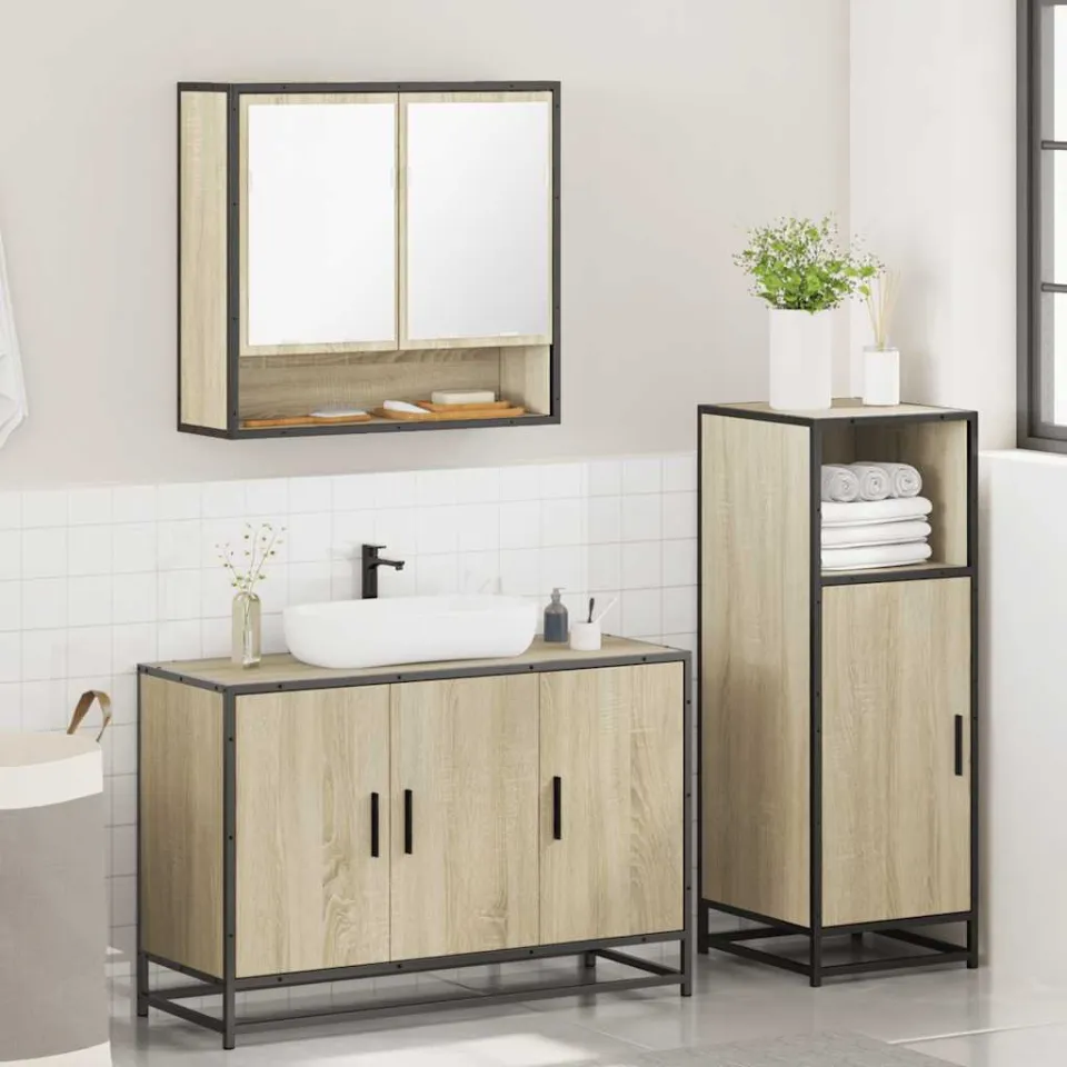 vidaXL 3-delige Badkamermeubelset bewerkt hout sonoma eikenkleurig, foto 4