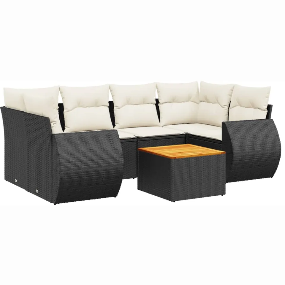 vidaXL 7-delige Loungeset met kussens poly rattan zwart, foto 3