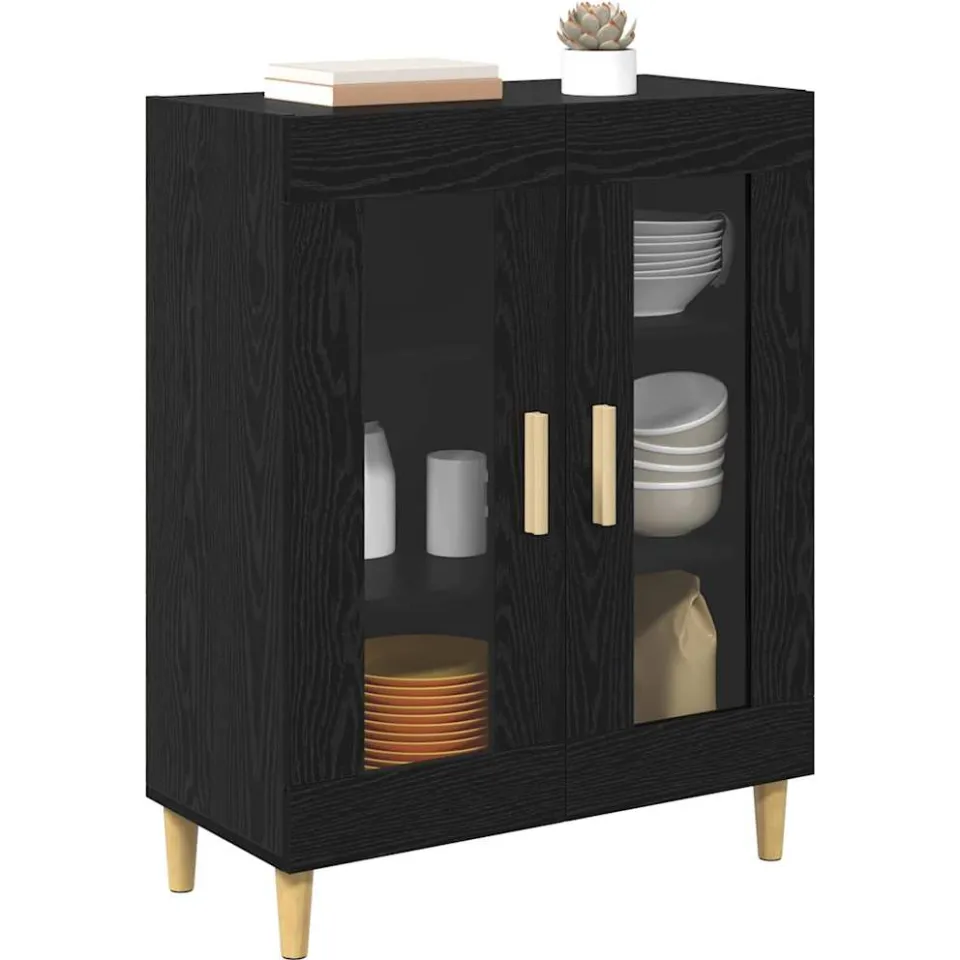 vidaXL Dressoir Zwart Eiken 69,5 x 34 x 90 cm Bewerkt hout