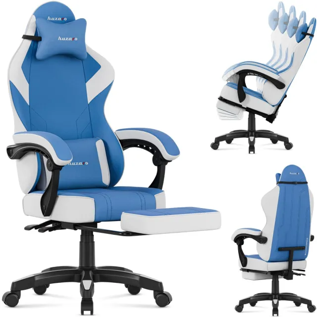 Huzaro Force 3.7 Gaming Stoel met Voetsteun - Ergonomische Gamestoel - Gaming Chair - Met Lendenkussen & Kantelfunctie - Blauw Blauw, Wit