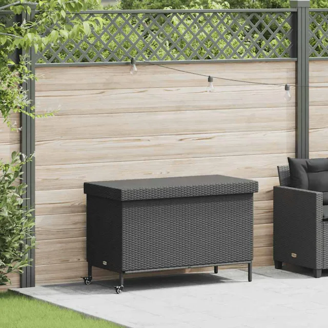 vidaXL Tuinbox met wielen 110x55x73 cm poly rattan zwart, foto 2