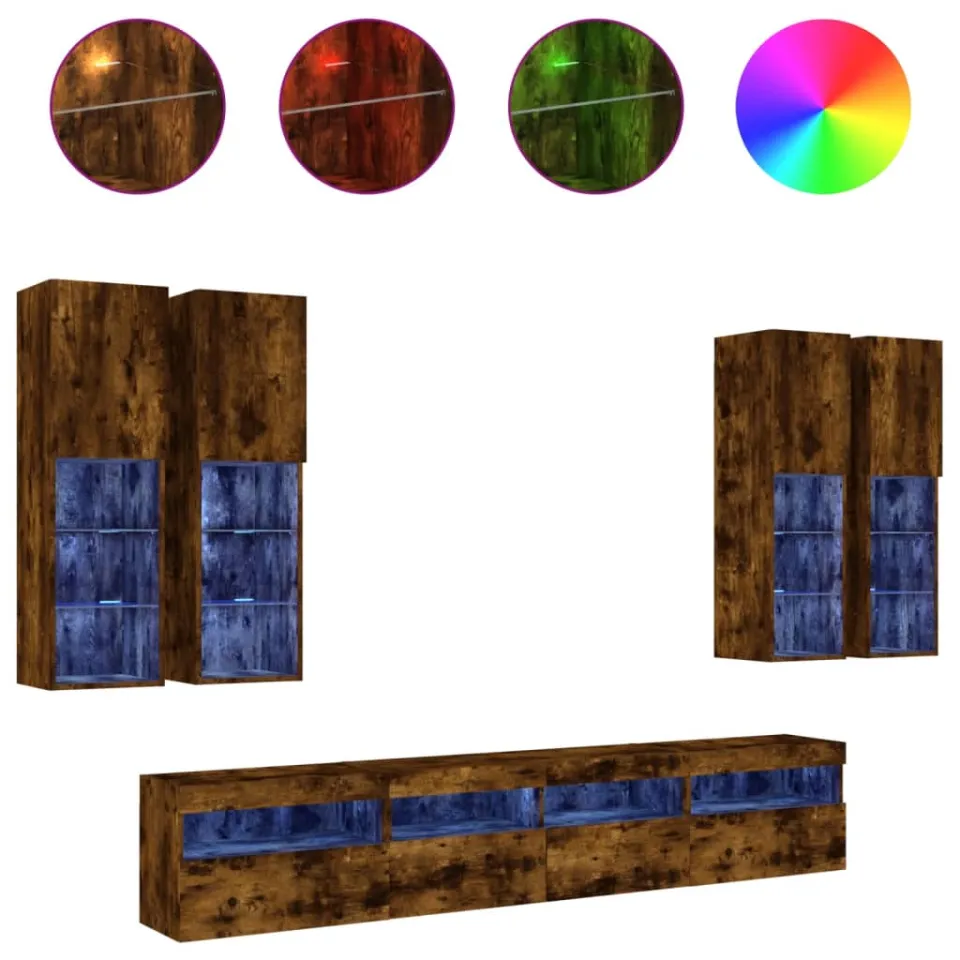 vidaXL 7-delige Tv-wandmeubelset met LED-verlichting gerookt eiken, foto 4