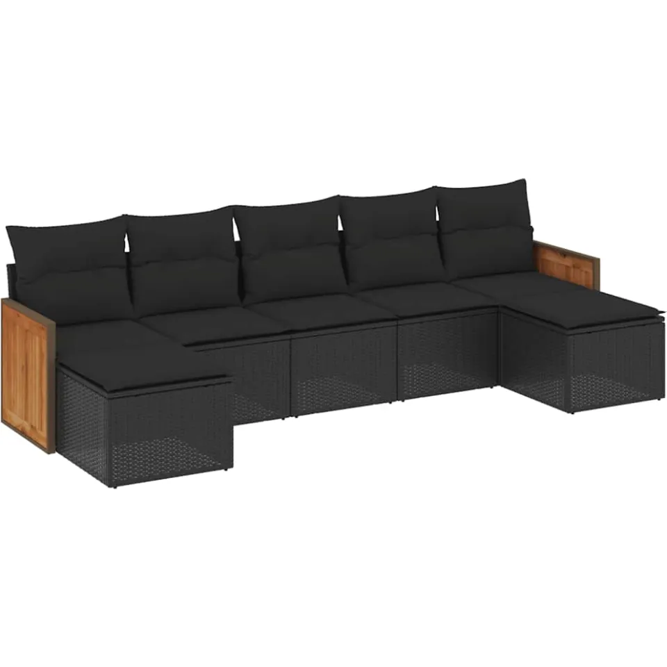 vidaXL 7-delige Loungeset met kussens poly rattan zwart, foto 3