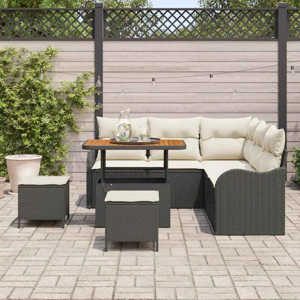vidaXL Tuinbankenset 8 st Zwart poly rattan, foto 3