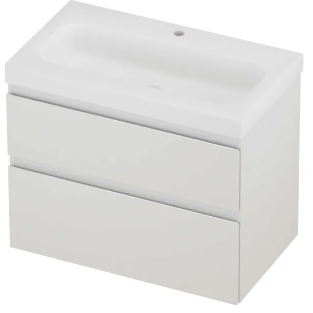 Proline Haga Badmeubelset Polystone Mezza 1 Kraangat Asymmetrisch 80x46x66 cm Mat White Glans Wit