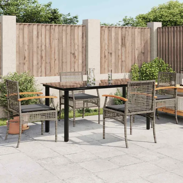 vidaXL 5-delige Tuinset met kussens poly rattan grijs, foto 2