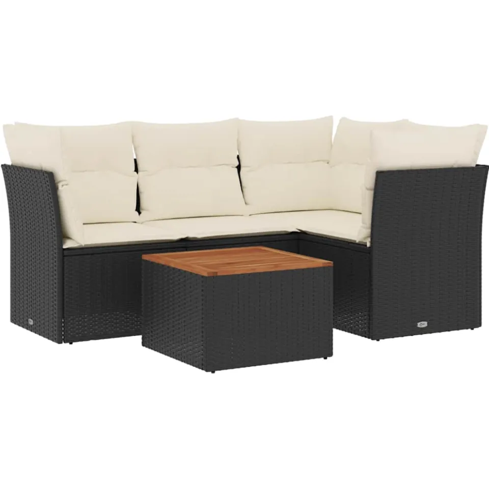 vidaXL 5-delige Loungeset met kussens poly rattan zwart, foto 3