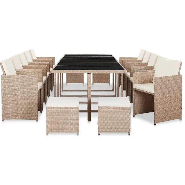 vidaXL 15-delige Tuinset met kussens poly rattan beige