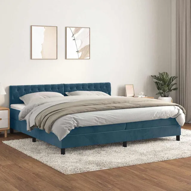 vidaXL Boxspring met matras fluweel donkerblauw 200x200 cm blauw