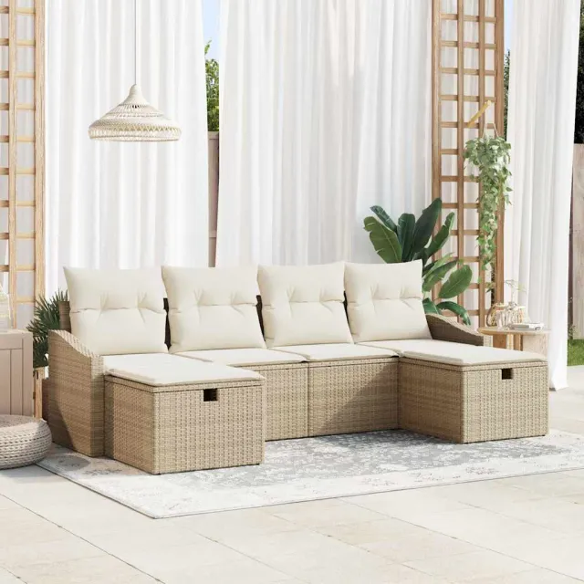 vidaXL Bankstel 6 st poly rattan Beige