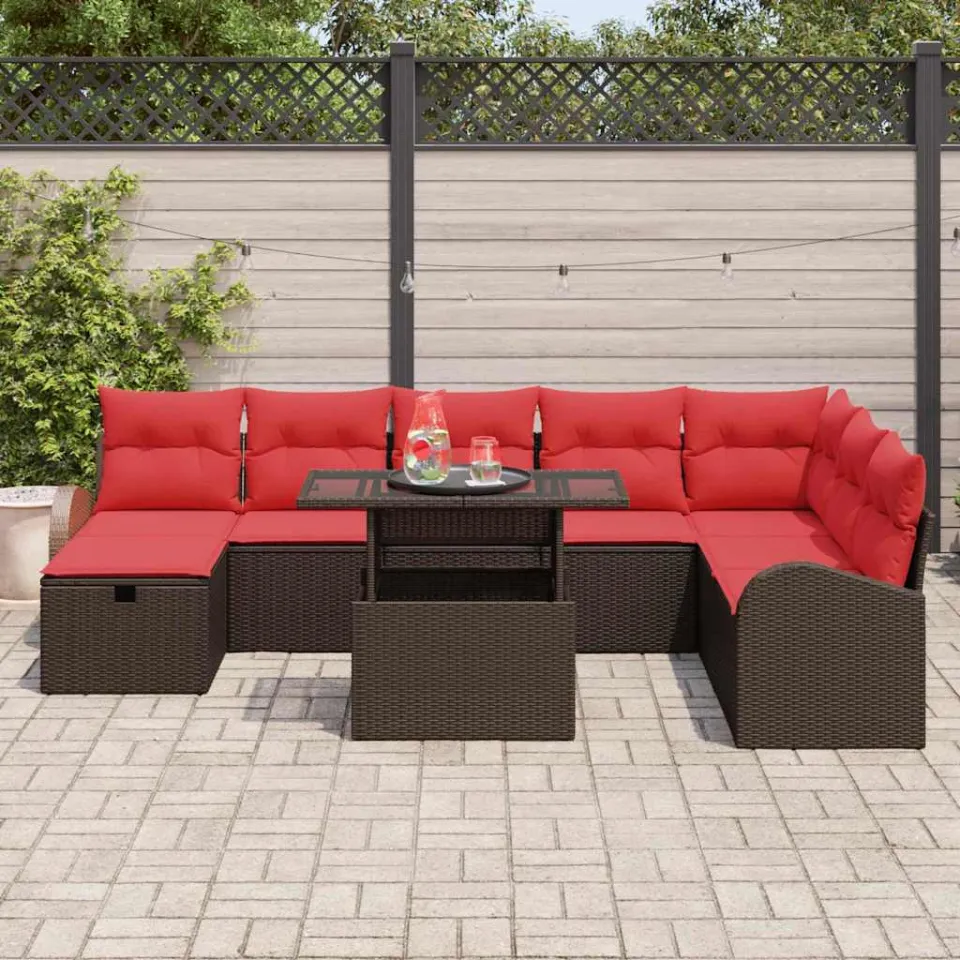 vidaXL Tuin Sofa Set 9 st Bruin poly rattan, foto 3