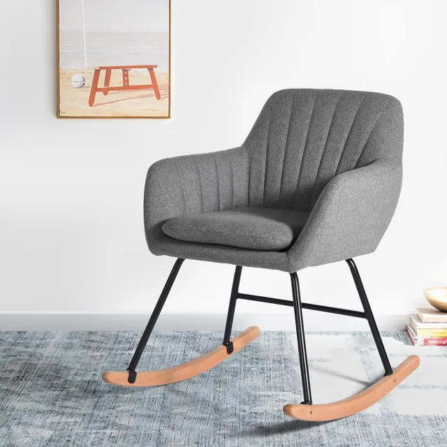 Furnish Schommelstoel - Wipstoel Fauteuil met Armleuningen - Stof - Grijs - 72x56,5x79 cm