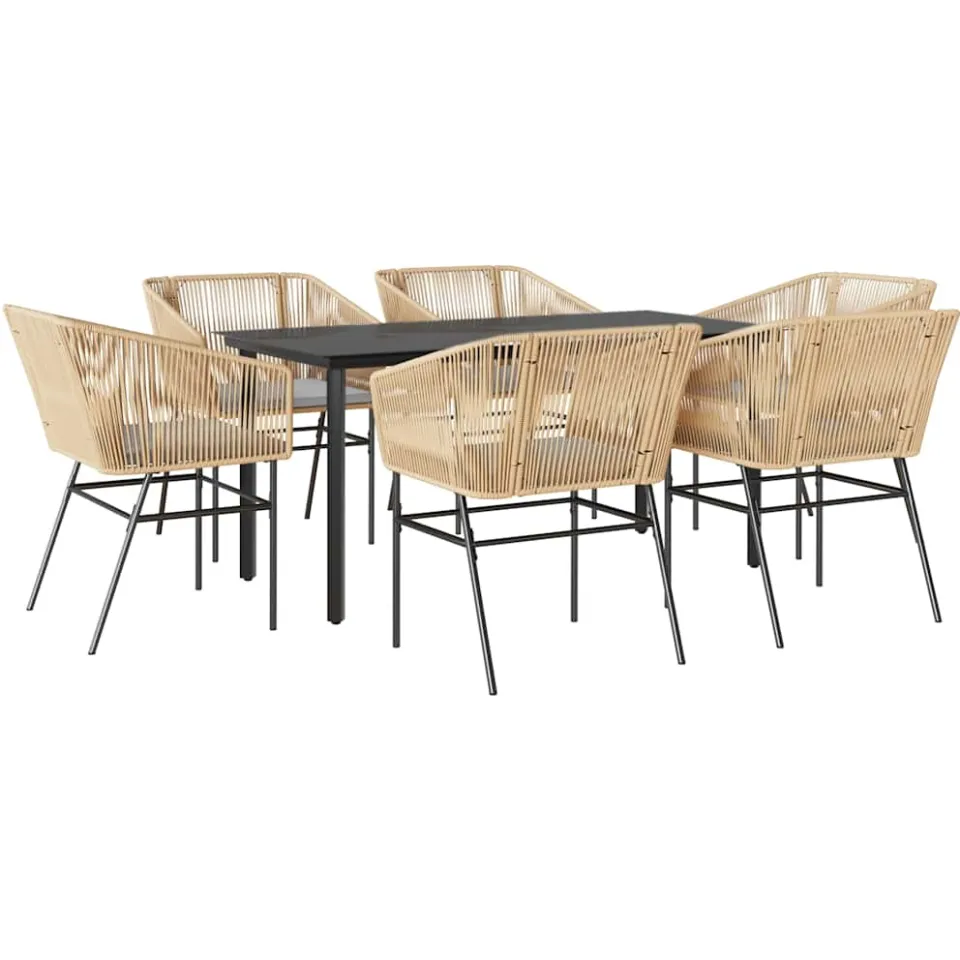 vidaXL 7-delige Tuinset met kussens poly rattan glas bruin
