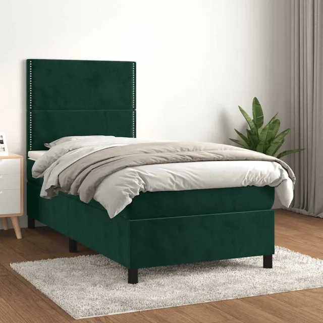 vidaXL Boxspring met matras fluweel donkergroen 100x200 cm groen