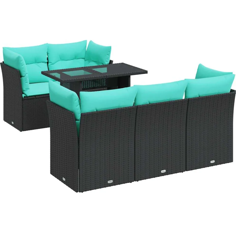 vidaXL 6-delige Loungeset met kussens poly rattan acacia zwart, foto 3