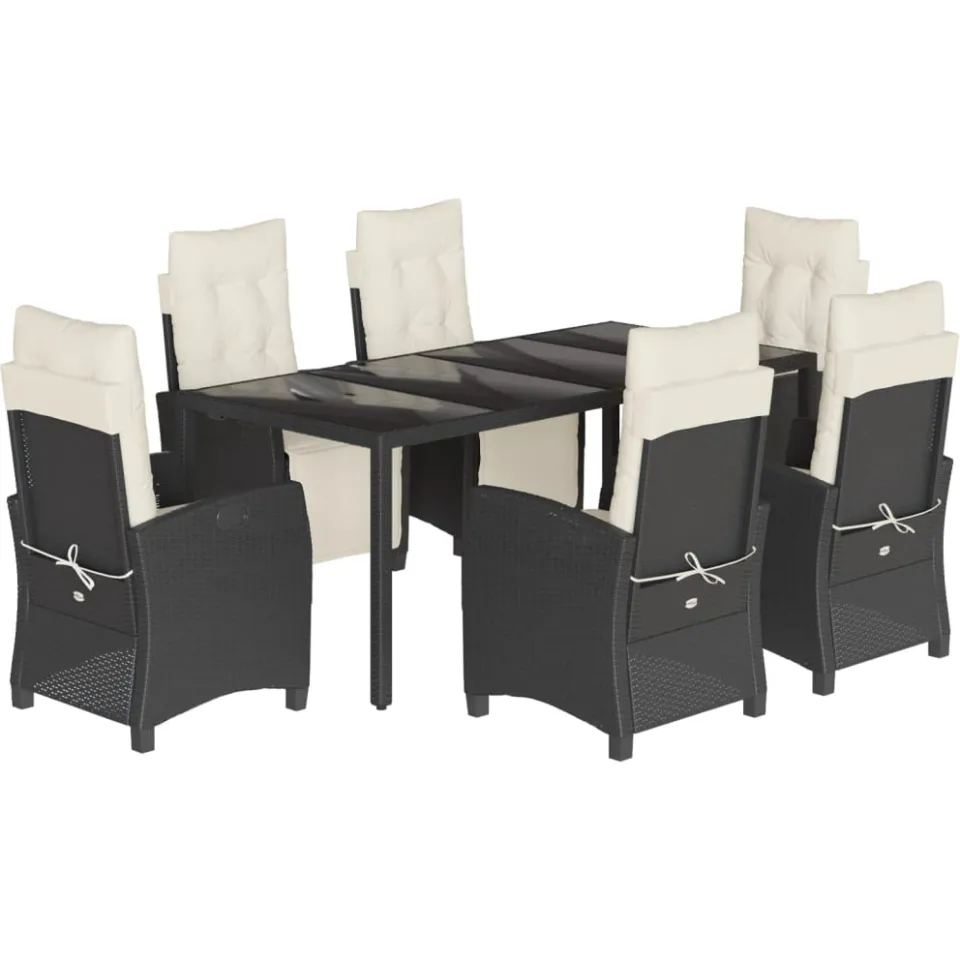vidaXL 7-delige Tuinset met kussens poly rattan zwart, foto 3