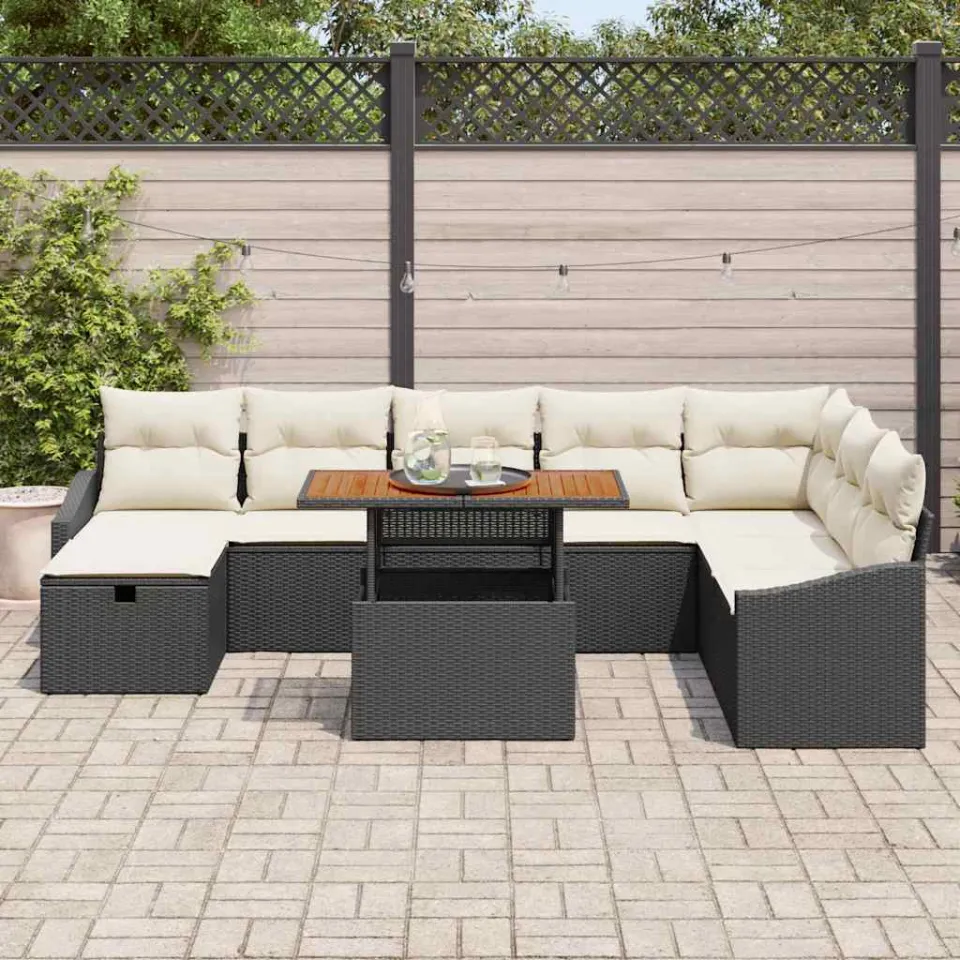 vidaXL Tuinbankenset 9 st Zwart poly rattan