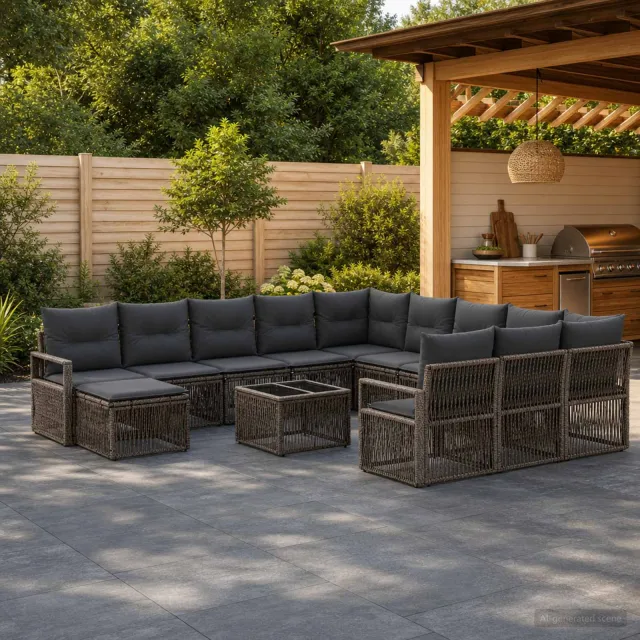 vidaXL Tuinbankenset 13 st Grijs poly rattan, foto 2