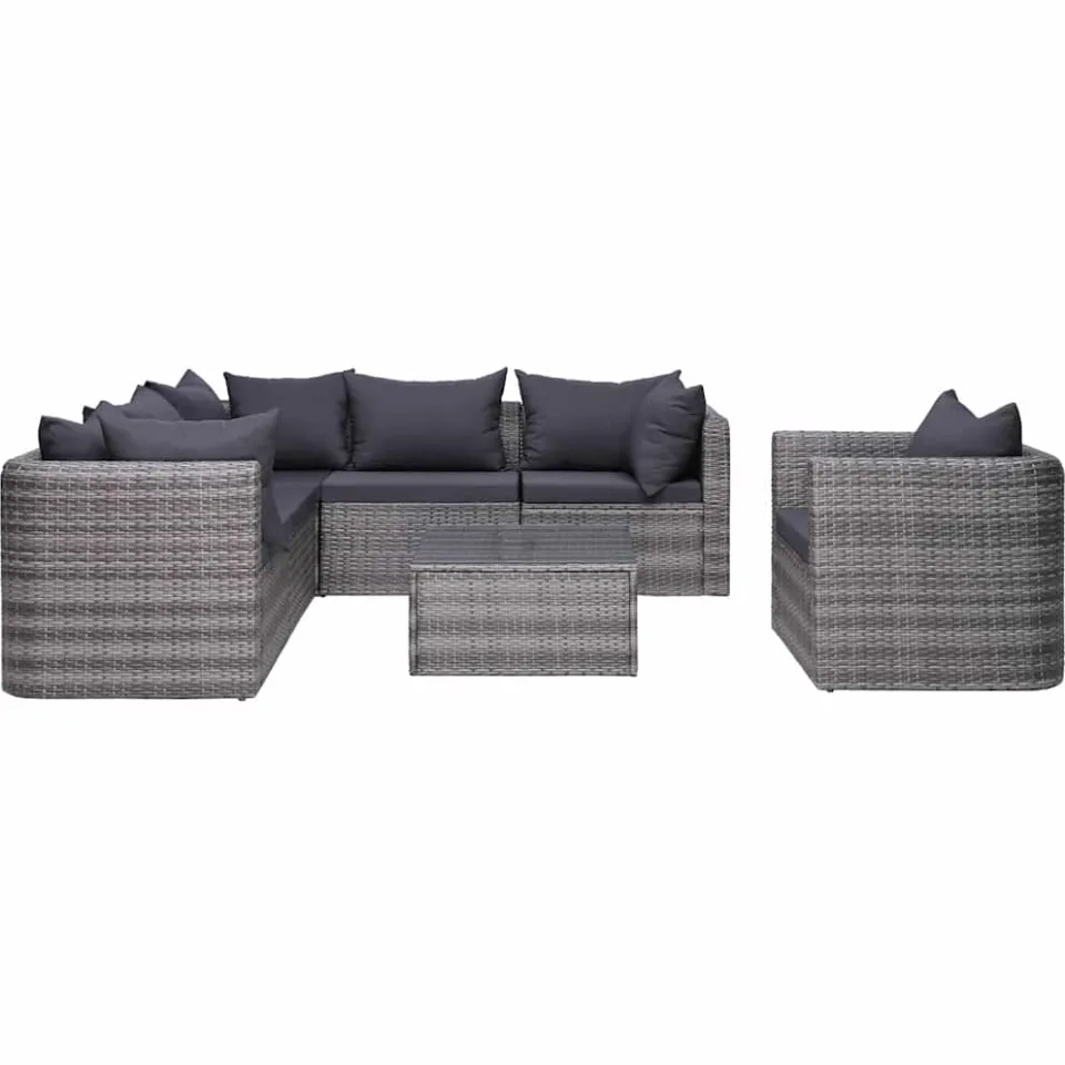 vidaXL 7-delige Loungeset met kussens poly rattan grijs